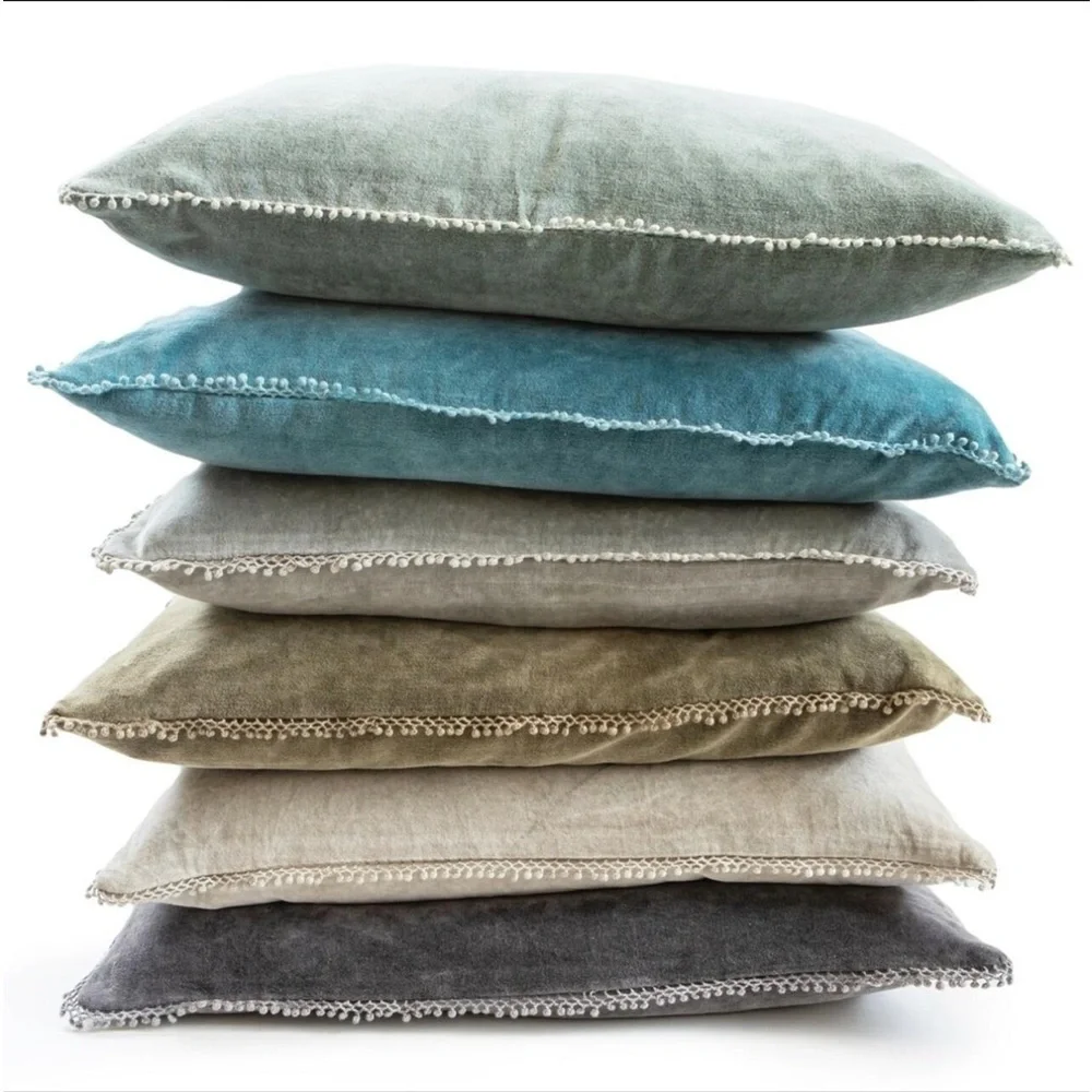 Sugarboo Designs Grey Velvet Linen Large Shabby Chic‎ Square Pillow 22” Coastal